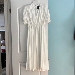 DKNY White Puff Sleeve Midi Dress